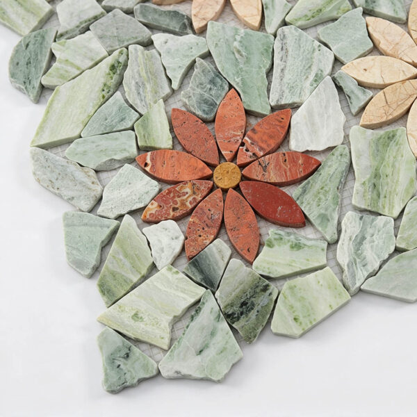 light-green-terracotta-flower-marble-mosaic-tile-detail Light Green Multicolor Floral Marble Mosaic Bathroom Floor Tile