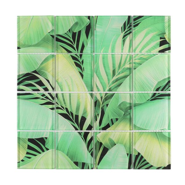 Light Green Tropical Leaf Glass Mosaic Bathroom Walls, Kitchen Backsplashes and Bar Fronts Tile