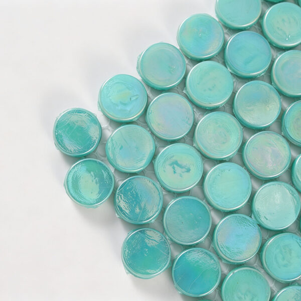 Mint Green Iridescent Round Glass Mosaic Turquoise Swimming Pool Tiles