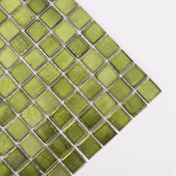 Olive Green Foil Glass Mosaic Square Tile