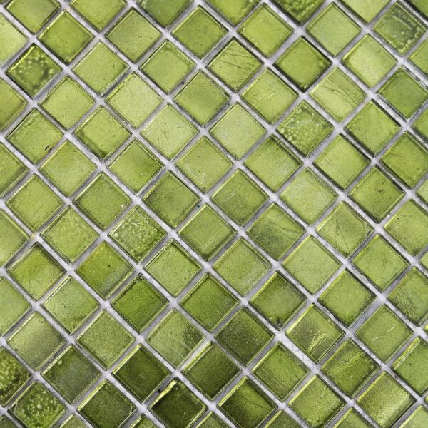 Olive Green Foil Glass Mosaic Square Tile