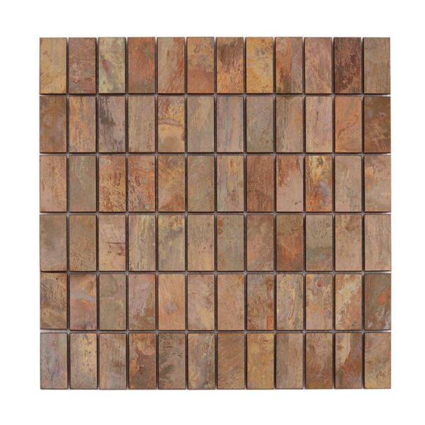 Oxidized Copper Rectangular Mosaic Tile for Rustic Wall Design