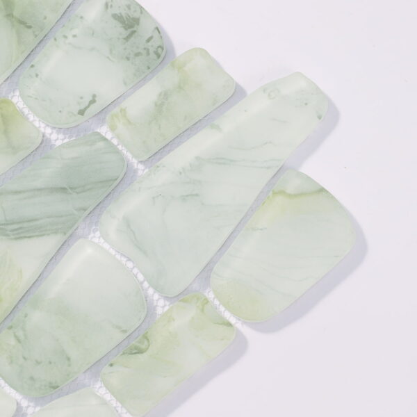 pale-green-irregular-glass-mosaic-tile-detail Biophilic Light Green Pebble Glass Mosaic Modern Floor Tile