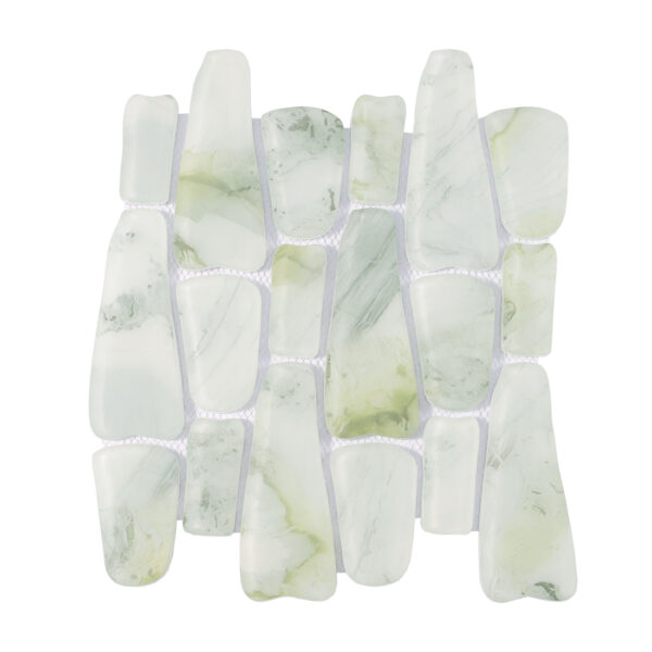pale-green-irregular-glass-mosaic-tile-sheet Biophilic Light Green Pebble Glass Mosaic Modern Floor Tile