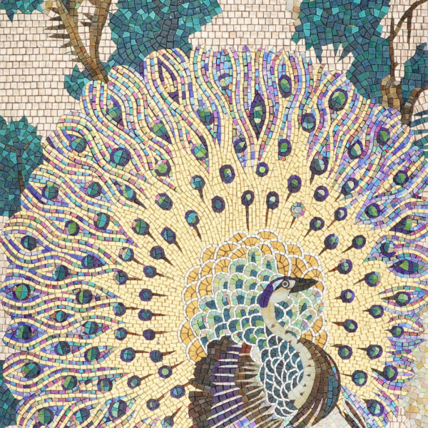 Handmade Peacock Display Floral Mosaic Wall Mural Art