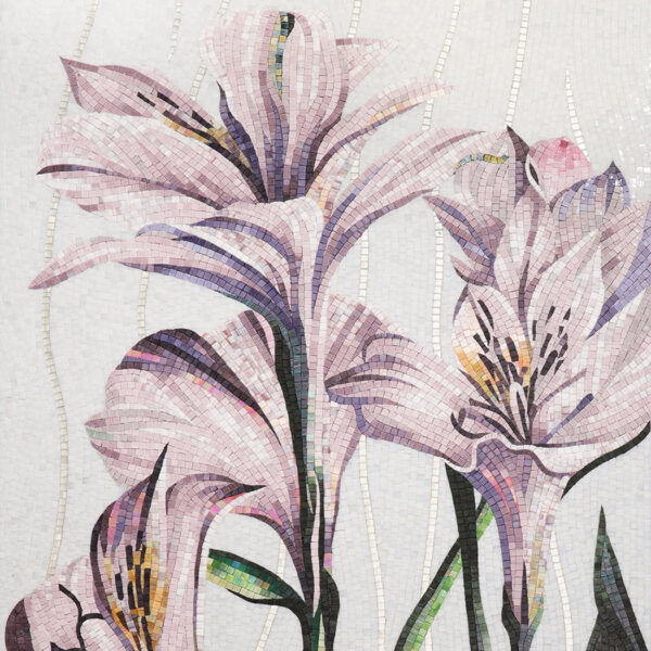pink-lily-flower-glass-mosaic-mural-full-design Pink Lily Flower Glass Mosaic Mural Tile for Interior Wall Decor