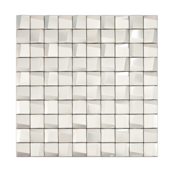 pure-silver-3d-square-metal-mosaic-sheet Small Brushed Silver 3D Stainless Steel Mosaic Tiles