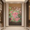 Red peony mosaic wall mural installed in a luxury lobby interior Red Peony Floral Mosaic Wall Mural for Luxury Interior Decor