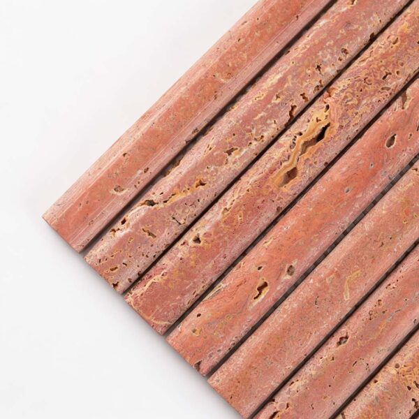 Red Travertine Rounded Fluted Tile Vertical Linear Wall Mosaic