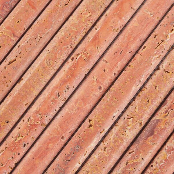 Red Travertine Rounded Fluted Tile Vertical Linear Wall Mosaic