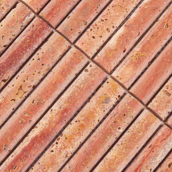 red-travertine-rod-mosaic-tile-texture-detail Red Travertine Fluted Rod Stacked Mosaic Tile