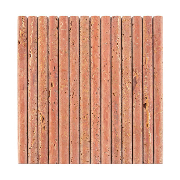 Red Travertine Rounded Fluted Tile Vertical Linear Wall Mosaic