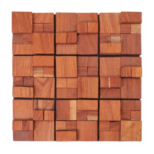 3D Textured Red Solid Wood Mosaic Tile Panel for Warm Accent Walls