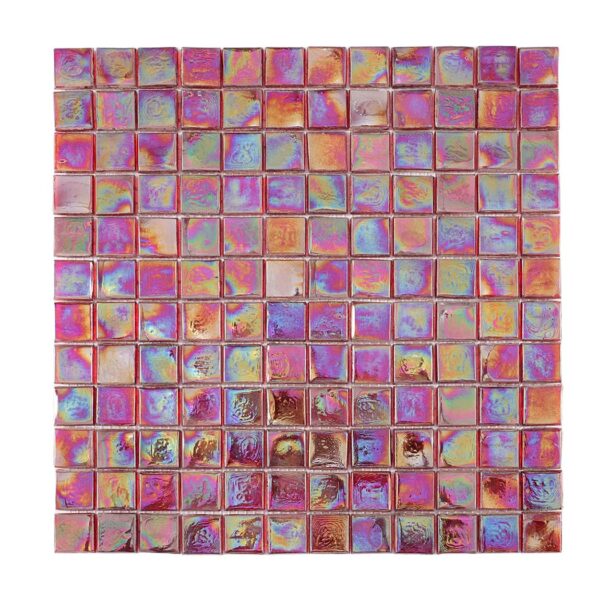 Glossy Iridescent Red Square Glass Tile Backsplash and Shower Mosaic