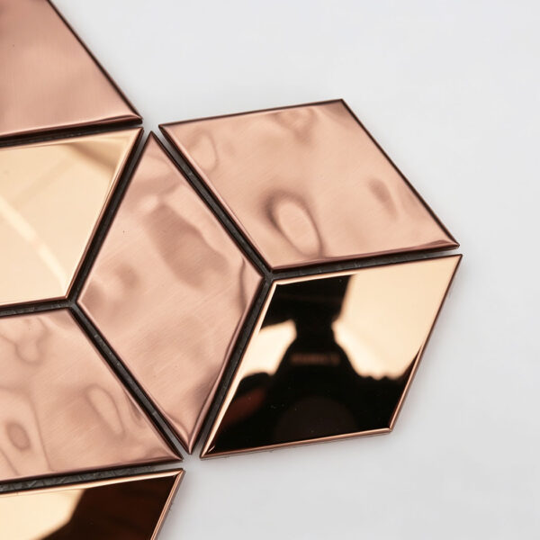 rose-gold-diamond-metal-mosaic-tile-close-up Rose Gold Stainless Steel Diamond Wall Mosaic for Contemporary Shower and Living Hall Tiles