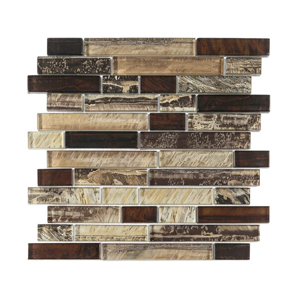 Amber Brown Glass Linear Mosaic Tile