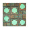 square-rustic-copper-patina-aluminum-metal-mosaic-sheet Bronze Aluminum Metal Wall Tile with Mint Green Glass Accents