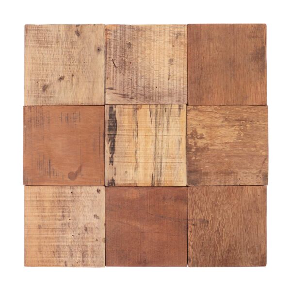 square-wood-mosaic-front-view Rustic Natural Square Reclaimed Boat Wood Mosaic Tile Panel