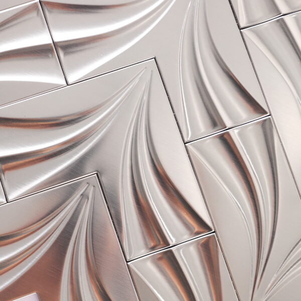 stainless-steel-mosaic-tile-texture-close-up 3D Silver Stainless Steel Chevron Mosaic Wall Tile