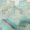 teal-gold-marble-star-cross-mosaic-tile-surface-texture Teal Gold Aluminum Star Cross Mosaic Tile Sheet with Faux Marble Veins