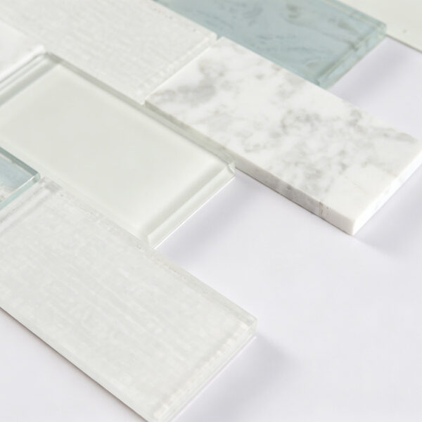 White Blue Marble Glass Subway Tile