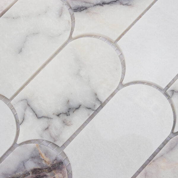 White Elongated Scale Marble Exotic Stone Mosaic Tile with Gray Veins