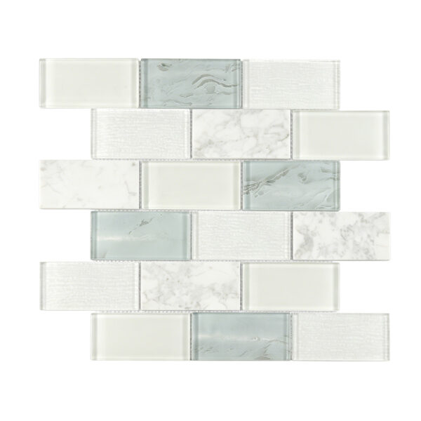 White Blue Marble Glass Subway Tile