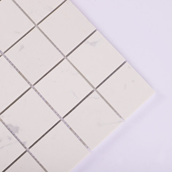 white-engineered-marble-mosaic-tile-corner-close-up White Engineered Marble Square Mosaic Tile