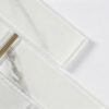White Marble Glass Subway Tile In Staggered Pattern With Slim Gold Line Accents