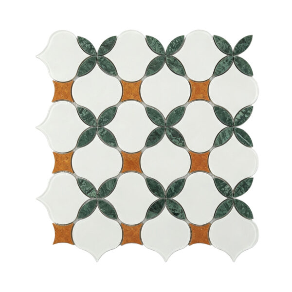 white-green-orange-floral-arabesque-marble-mosaic-tile White Green Orange Floral Arabesque Marble Mosaic Tile