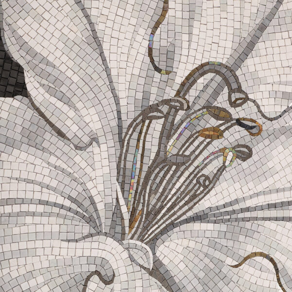 white-lily-mosaic-mural-flower-center-close-up White Lily Handmade Glass Mosaic Mural Tile