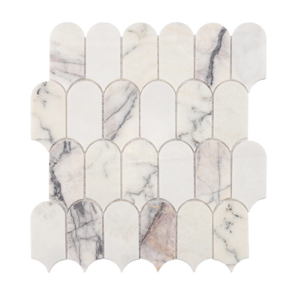 White Elongated Scale Marble Exotic Stone Mosaic Tile with Gray Veins