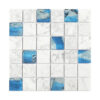 White Marble Blue Glass Square Mosaic Tile For Bathroom Feature Wall