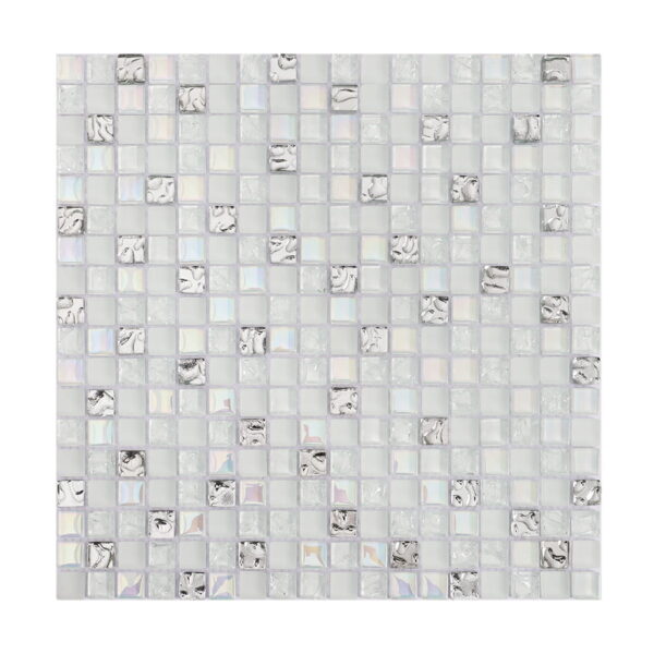 white-silver-iridescent-mixed-glass-mosaic-tile-full-sheet White Silver Iridescent Crystal Square Mosaic Tile