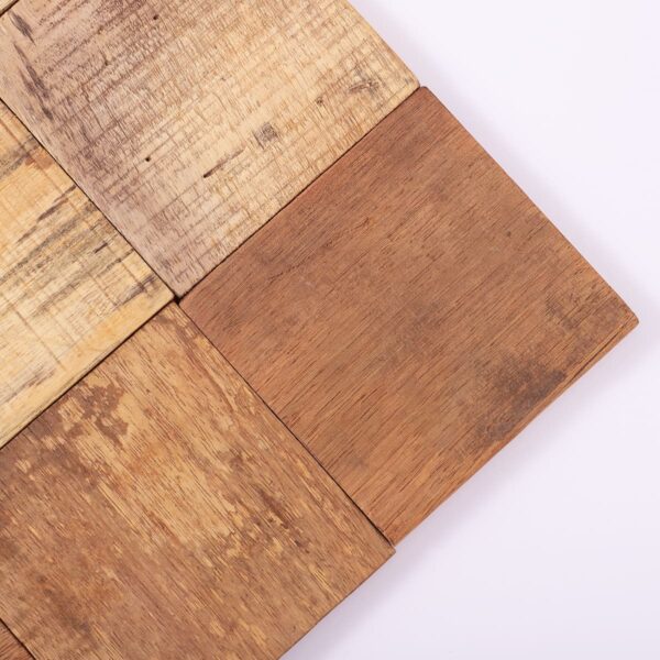 wood-mosaic-top-corner-detail Rustic Natural Square Reclaimed Boat Wood Mosaic Tile Panel