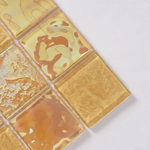 Yellow Iridescent Square Glass Tile Mosaic for Spa Walls and Fireplace Surrounds
