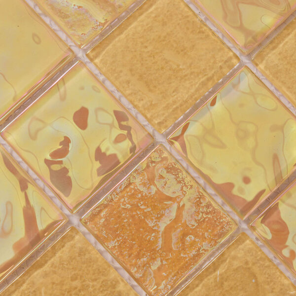 Yellow Iridescent Square Glass Tile Mosaic for Spa Walls and Fireplace Surrounds
